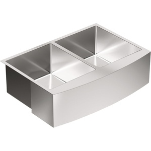 Moen Prep 18-Gauge Stainless Steel Undermount Farmhouse Apron Front 30″ x 21″ Double Bowl Kitchen Sink, G18220