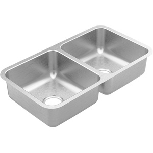 Moen Prep 20-Gauge Stainless Steel Undermount 32.38″ x 18.13″ x 7″ Double Bowl Kitchen Sink, GS20264