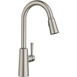Moen Riley Chrome One-Handle Pulldown Kitchen Faucet Featuring Power Clean and Reflex Docking System for the Spray Head, Modern Kitchen Sink Faucet, 7402C(Spot Resist Stainless)