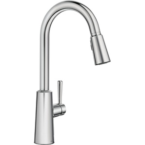 Moen Riley Chrome One-Handle Pulldown Kitchen Faucet Featuring Power Clean and Reflex Docking System for the Spray Head, Modern Kitchen Sink Faucet, 7402C(Chrome)