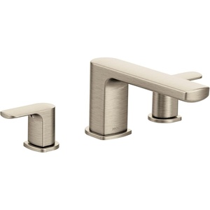 Moen Rizon Brushed Nickel Two-Handle Deck Mount Modern Roman Tub Faucet Trim, Valve Required, T935BN(Brushed Nickel)