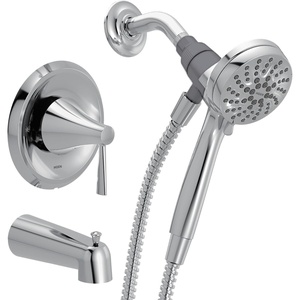 Moen Ronan Spot Resist Brushed Nickel Single-Handle Modern Tub and Shower Faucet with Round Handheld Rain Shower Spray Head Featuring Magnetix, Valve Included, 82021SRN(Chrome)