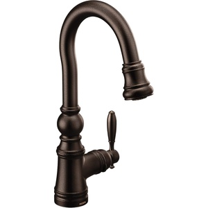Moen S53004SRS Weymouth Shepherd’s Hook Pulldown Kitchen Bar Faucet Featuring Metal Wand with Power Clean, Spot Resist Stainless(Oil Rubbed Bronze)