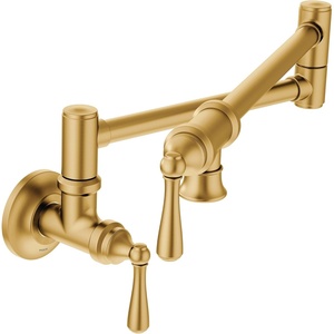 Moen S664 Traditional Wall Mount Swing Arm Folding Pot Filler Kitchen Faucet, Chrome(Brushed Gold)