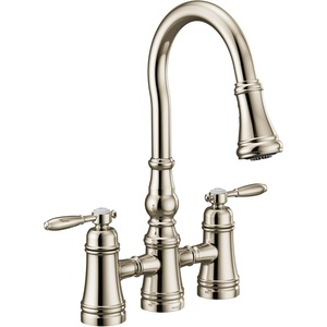 Moen S73204ORB Weymouth Two Handle Pulldown Bridge Kitchen Faucet, Oil Rubbed Bronze(Polished Nickel)