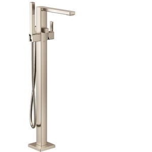 Moen S905BN 90 Degree One-Handle Freestanding Floor Mount Tub Filler with Handshower, Brushed Nickel(Brushed Nickel)