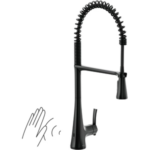 Moen Sinema Matte Black Touchless High Arc Pulldown Kitchen Faucet with Sprayer, Wave Motion Sensor, Accent Handle Included, S5235EWBL