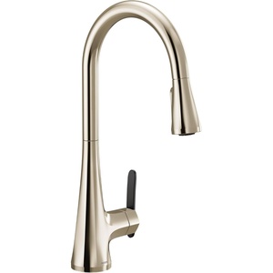Moen Sinema Polished Nickel One-Handle High Arc Pulldown Kitchen Faucet featuring Power Boost and Reflex, Accent Handle Included for Customizing, S7235NL