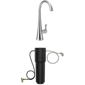 Moen Sip Chrome Beverage Faucet with High Arc Rotating Spout Plus Advanced Carbon Water Filtration System for Cleaner Drinking Water, S5520 + F9800