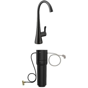 Moen Sip Matte Black Beverage Faucet with High Arc Rotating Spout Plus Advanced Carbon Water Filtration System for Cleaner Drinking Water, S5520BL + F9800