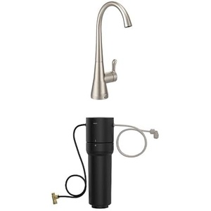 Moen Sip Spot Resist Stainless Beverage Faucet with High Arc Rotating Spout Plus Advanced Carbon Water Filtration System for Cleaner Drinking Water, S5520SRS + F9800