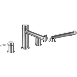 Moen T394BN Align 2-Handle Deck Mount Modern Roman Tub Faucet Trim Kit, Valve Required, Including Single Function Handshower, Brushed Nickel(Chrome)