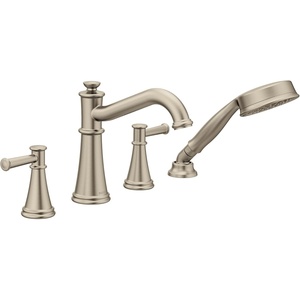 Moen T9024BN Belfield Two-Handle Deck Mounted Roman Tub Faucet and Hand Shower without Valve, Brushed Nickel(Brushed Nickel)