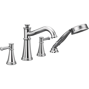 Moen T9024BN Belfield Two-Handle Deck Mounted Roman Tub Faucet and Hand Shower without Valve, Brushed Nickel(Chrome)