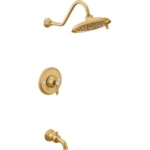 Moen TS32104EP Weymouth Posi-Temp Tub and Shower Trim Kit, Valve Required, including 9-Inch 2-Spray Eco-Performance Rainshower, Chrome(Brushed Gold)