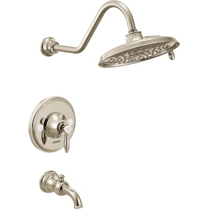 Moen TS32104EP Weymouth Posi-Temp Tub and Shower Trim Kit, Valve Required, including 9-Inch 2-Spray Eco-Performance Rainshower, Chrome(Polished Nickel)
