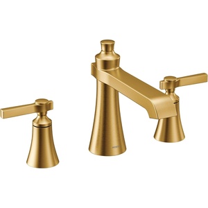 Moen TS927 Flara 2-Handle Deck Mount Cross Handle Roman Tub Faucet Trim Kit, Valve Required, Chrome(Brushed Gold)