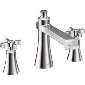 Moen TS927 Flara 2-Handle Deck Mount Cross Handle Roman Tub Faucet Trim Kit, Valve Required, Chrome(Chrome)