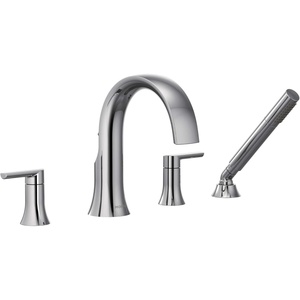 Moen TS983BL Doux Two-Handle High Arc Deck-Mount Roman Tub Faucet Trim with Handshower, Valve Required, Matte Black(Chrome)