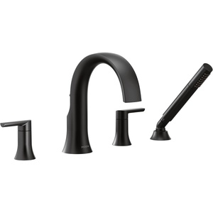 Moen TS983BL Doux Two-Handle High Arc Deck-Mount Roman Tub Faucet Trim with Handshower, Valve Required, Matte Black(Matte Black)