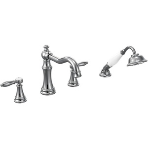 Moen Ts21104Bn Weymouth Two-Handle Roman Tub Faucet Trim Kit with Handshower, Valve Required, Brushed Nickel(Chrome)