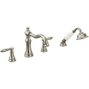 Moen Ts21104Bn Weymouth Two-Handle Roman Tub Faucet Trim Kit with Handshower, Valve Required, Brushed Nickel(Polished Nickel)