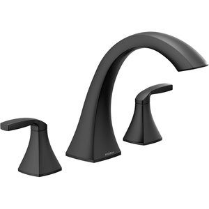 Moen Voss Matte Black Two-Handle Deck Mount Roman Tub Faucet Trim Kit, Valve Required, T693BL