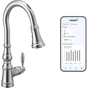 Moen Weymouth Chrome Smart Faucet Touchless Pull Down Sprayer Kitchen Faucet with Voice Control and Power Boost, S73004EVC(Chrome)