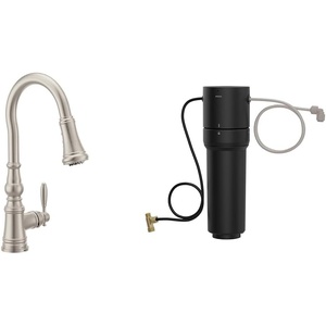 Moen Weymouth Oil-Rubbed Bronze 3-in-1 Water Filtration One-Handle Pulldown Kitchen Faucet, FS73004ORB with Moen F9800 Advanced Carbon Water Filtration System(Spot Resist Stainless)