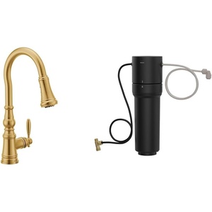 Moen Weymouth Oil-Rubbed Bronze 3-in-1 Water Filtration One-Handle Pulldown Kitchen Faucet, FS73004ORB with Moen F9800 Advanced Carbon Water Filtration System(Brushed Gold)