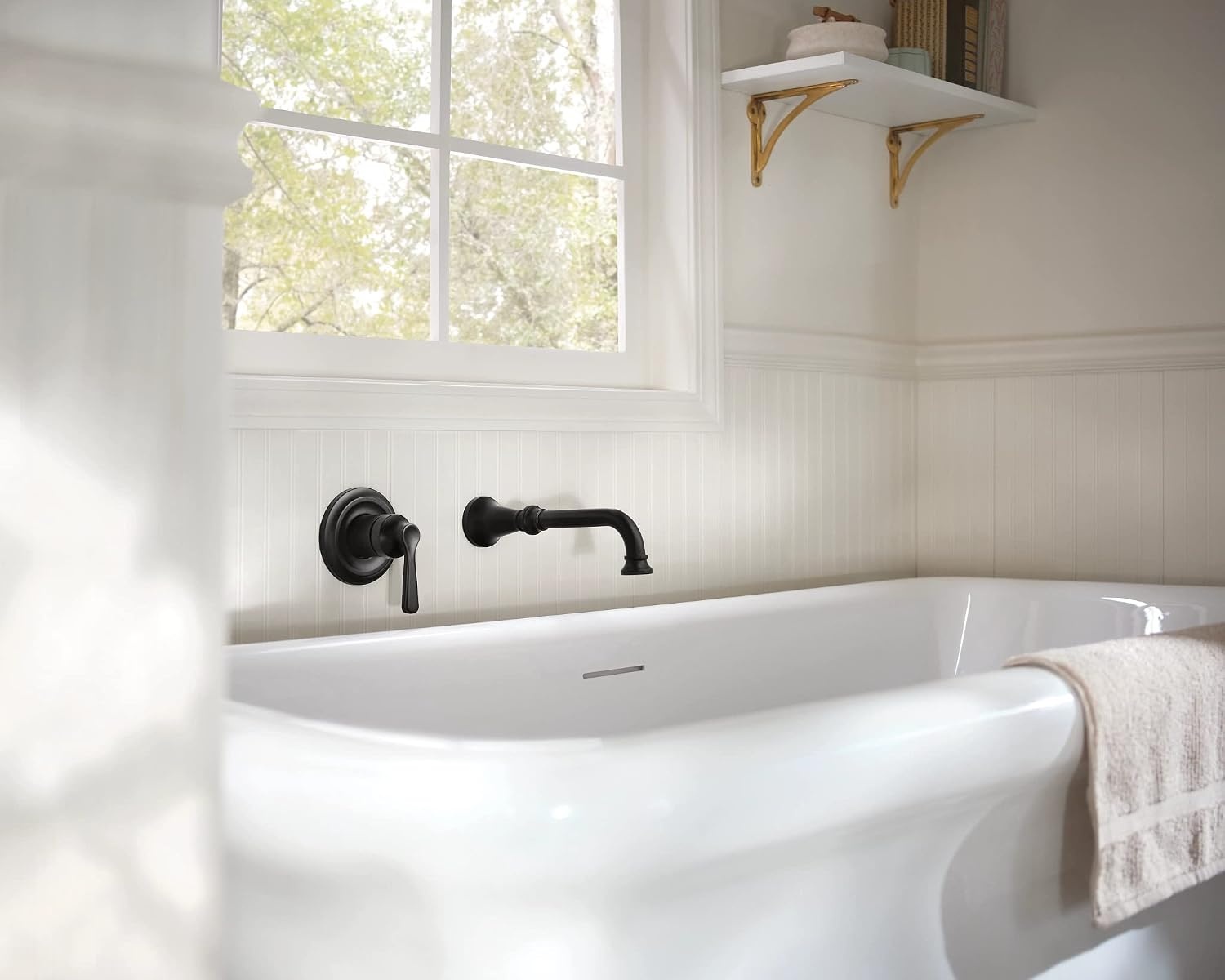 image:imageColinet Matte Black Single Handle Wall Mount Tub Filler High Flow Tub Faucet with 10 Spout Reach WTS44501BL