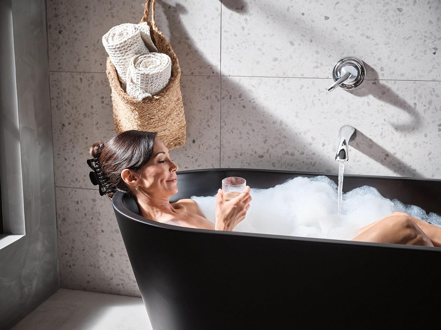 image:imageGlyde Chrome Single Handle Wall Mount Tub Filler High Flow Tub Faucet with 10 Spout Reach WT371