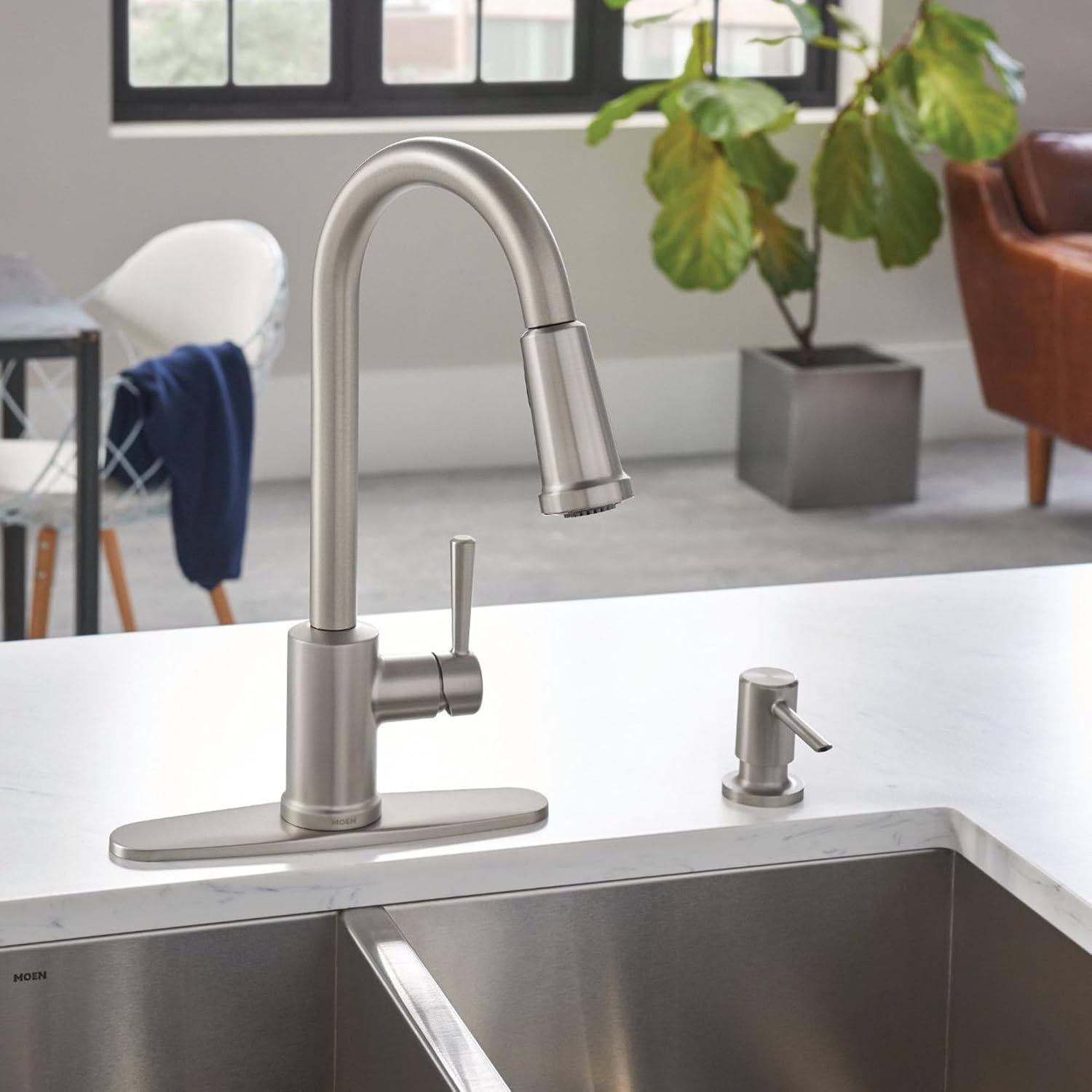 image:imageMoen 141002 Kitchen Faucet Escutcheon Deckplate for 3Hole Installation ChromeClassic Stainless