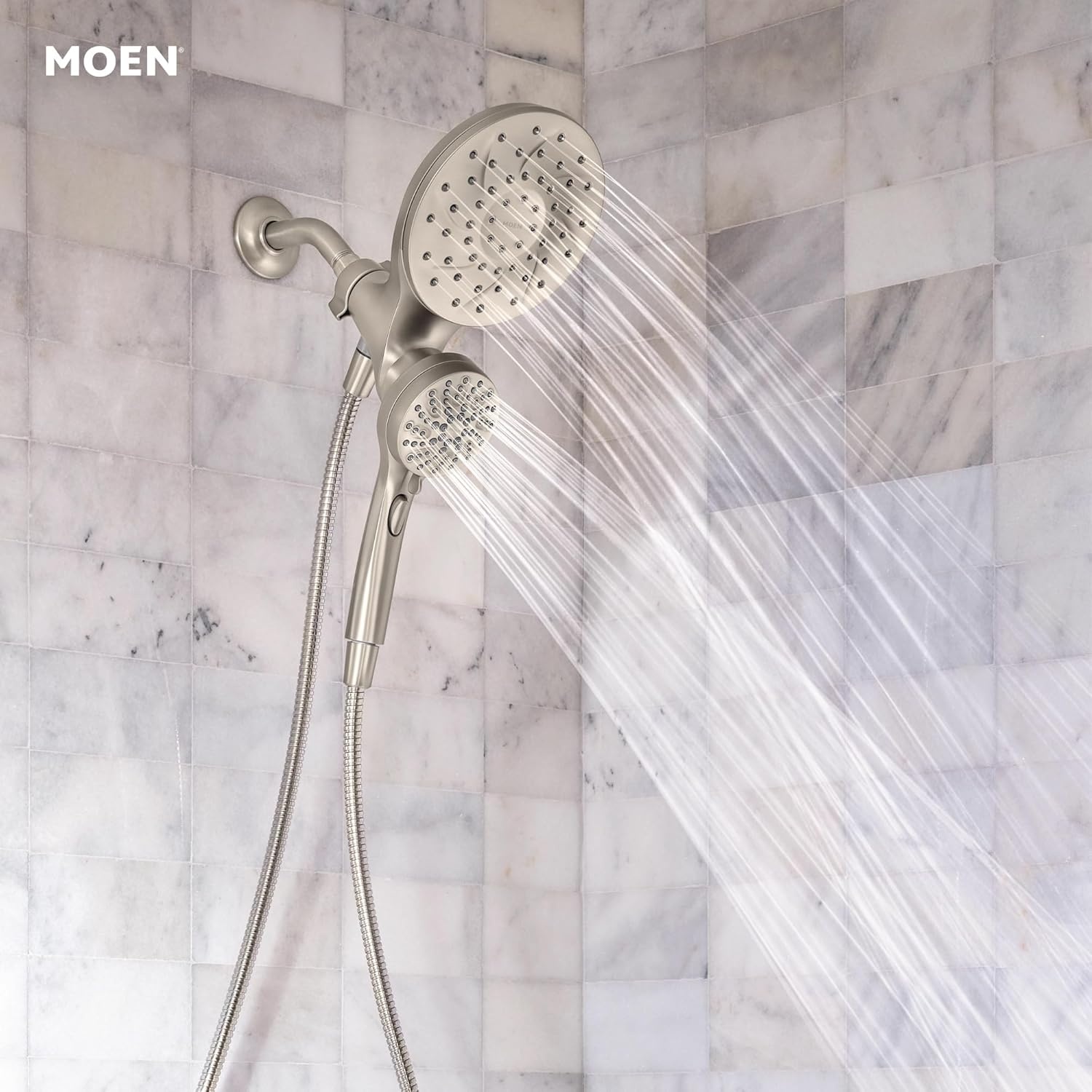 image:imageMoen 26009SRN Engage Magnetix 2in1 Combo Rain Showerhead with Handheld Spray Magnetic Docking System Spot Resist Brushed Nickel 6Spray Settings 25 GPMSpot Resist Brushed Nickel