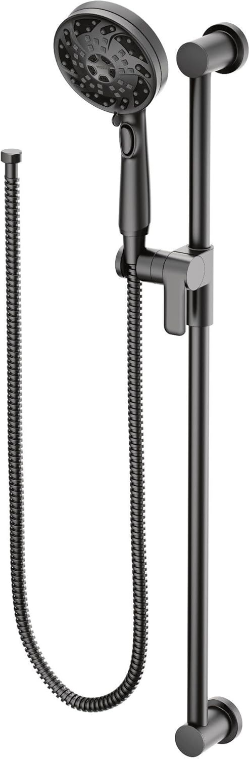 image:imageMoen 3670EP 5Function Massaging Handshower with Toggle Pause Includes 30Inch Slide Bar and 69Inch Hose ChromeMatte Black