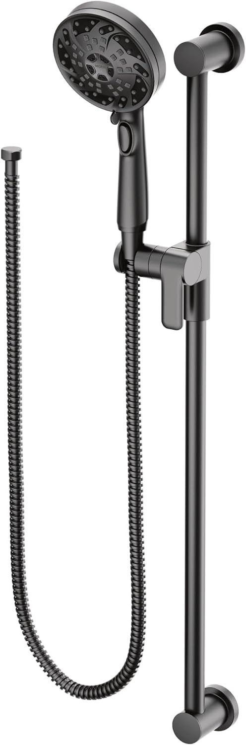 image:imageMoen 3670EP 5Function Massaging Handshower with Toggle Pause Includes 30Inch Slide Bar and 69Inch Hose ChromeMatte Black