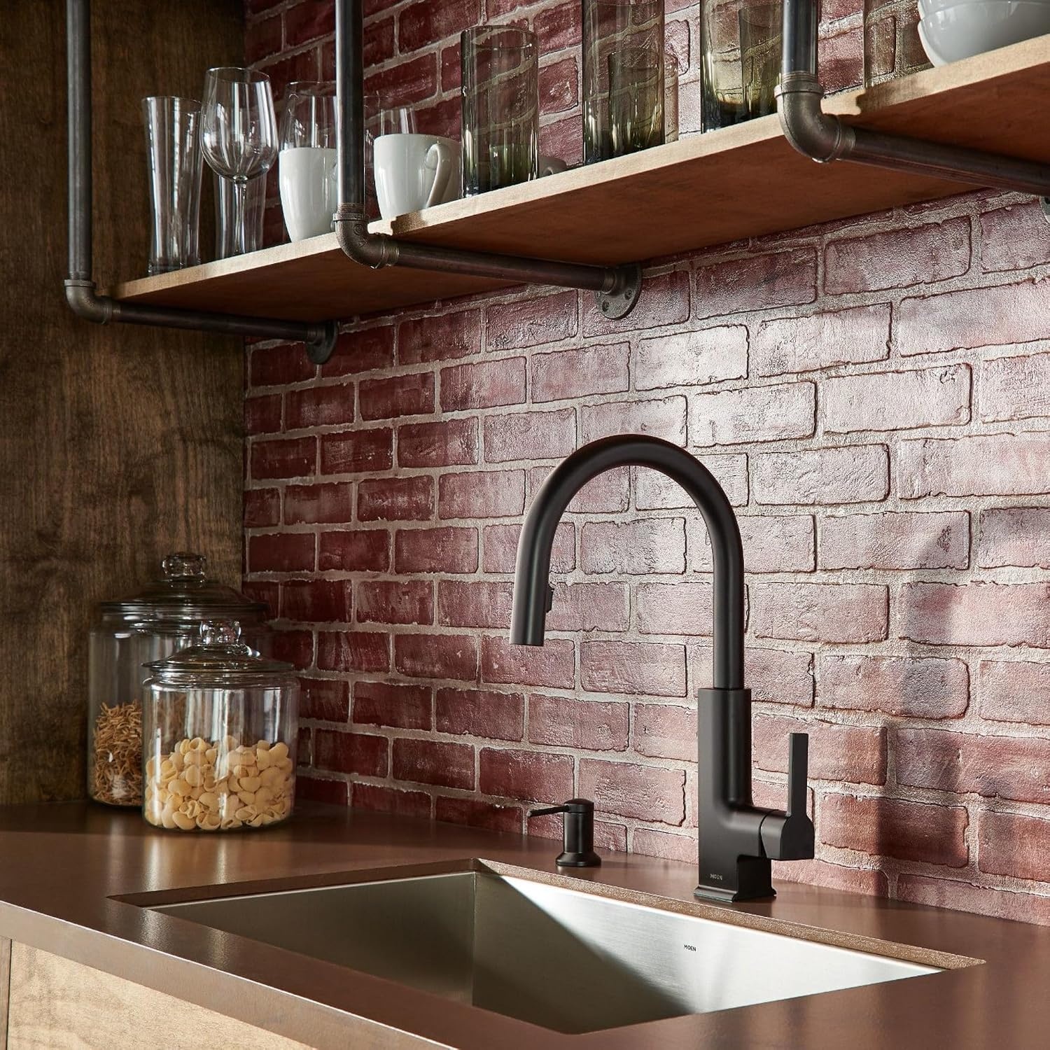 image:imageMoen 3942SRS Kitchen Soap Dispenser Spot Resist Stainless Refillable design Deckmounted installation Builtin sink accessory Spot resist stainless finishMatte Black