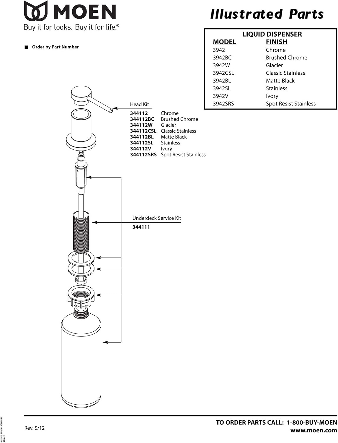 image:imageMoen 3942SRS Kitchen Soap Dispenser Spot Resist Stainless Refillable design Deckmounted installation Builtin sink accessory Spot resist stainless finishChrome