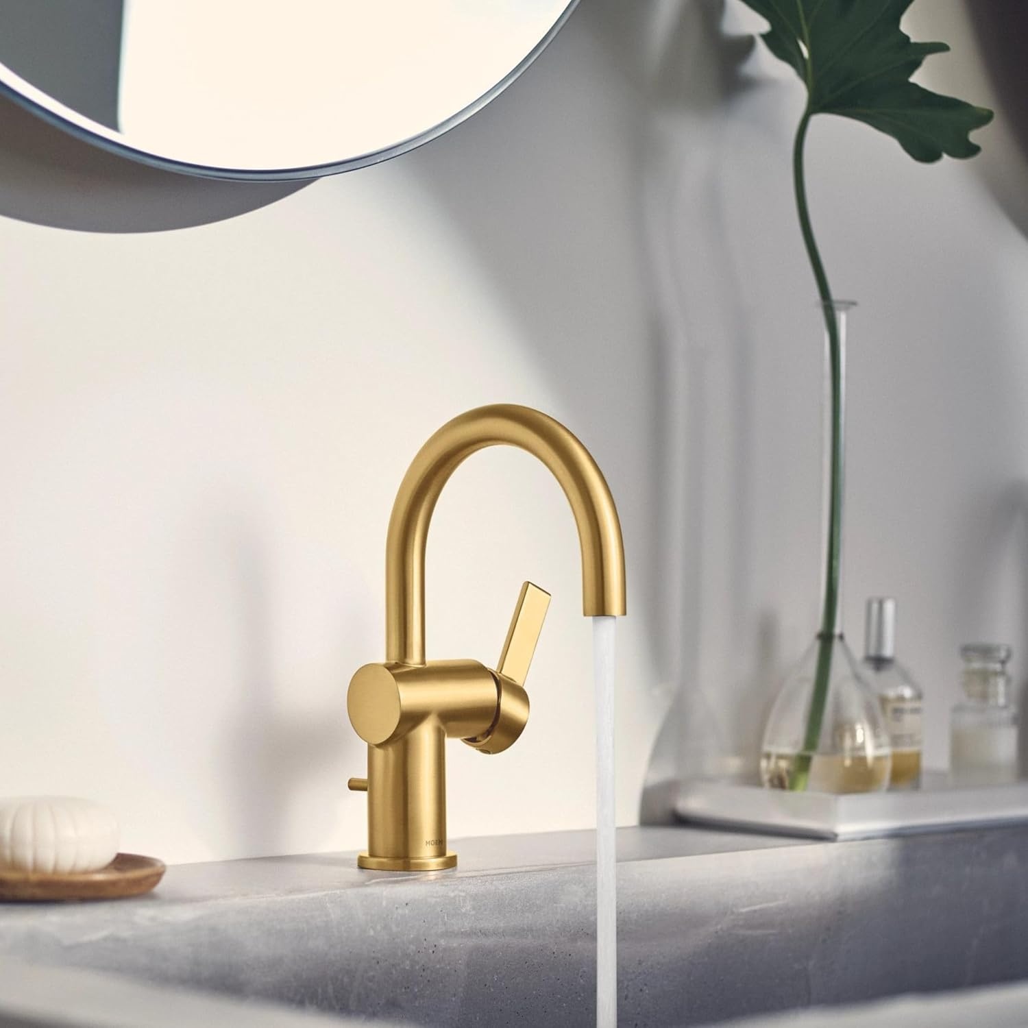 image:imageMoen 6221 Cia Single Handle Bathroom Sink Faucet with Optional Deck Plate Included ChromeBrushed Gold