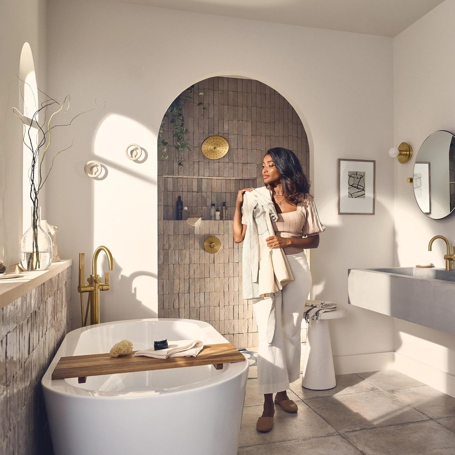image:imageMoen 6221 Cia Single Handle Bathroom Sink Faucet with Optional Deck Plate Included ChromeBrushed Gold