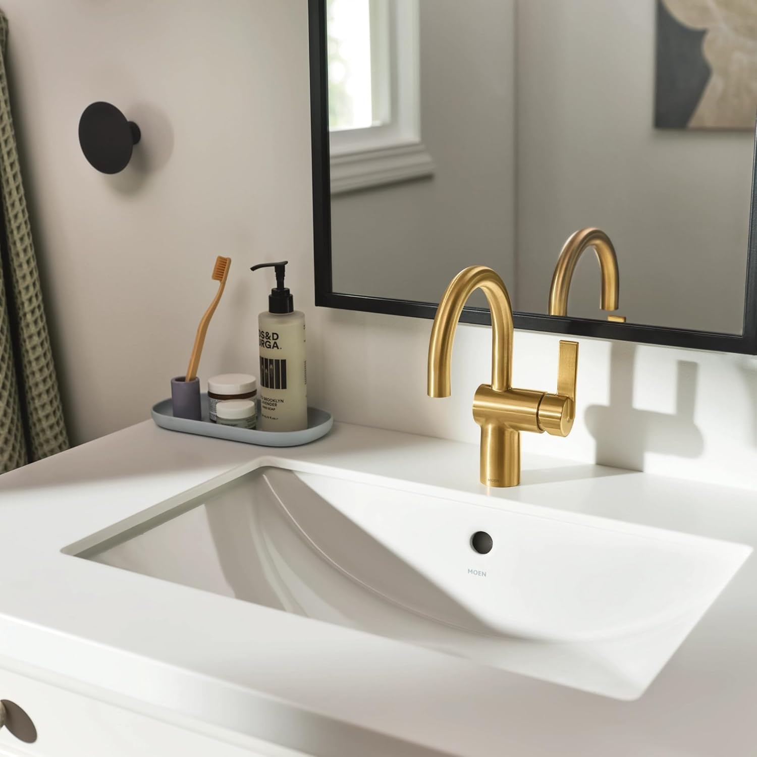 image:imageMoen 6221 Cia Single Handle Bathroom Sink Faucet with Optional Deck Plate Included ChromeBrushed Gold