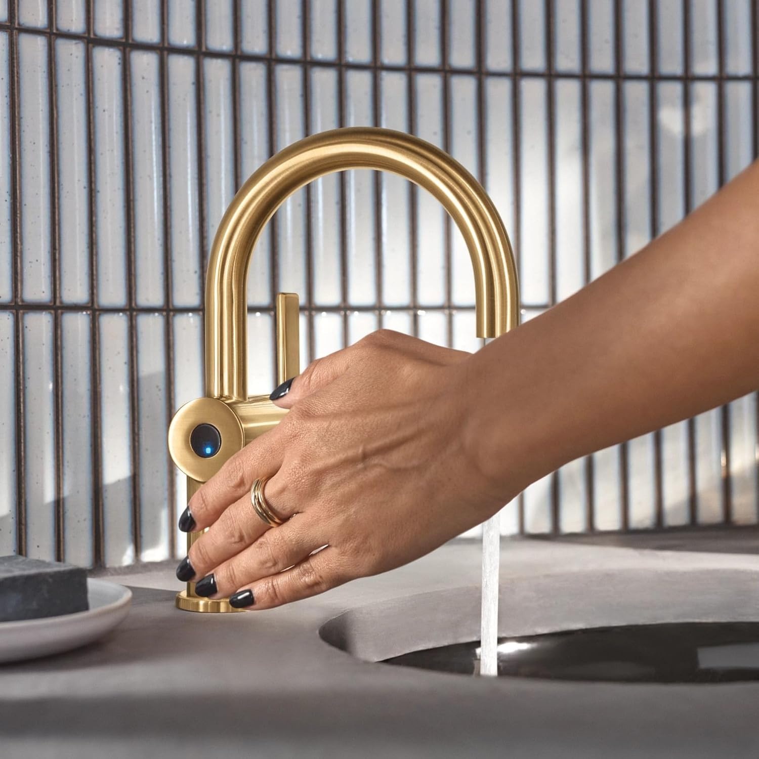image:imageMoen 6221 Cia Single Handle Bathroom Sink Faucet with Optional Deck Plate Included ChromeBrushed Gold