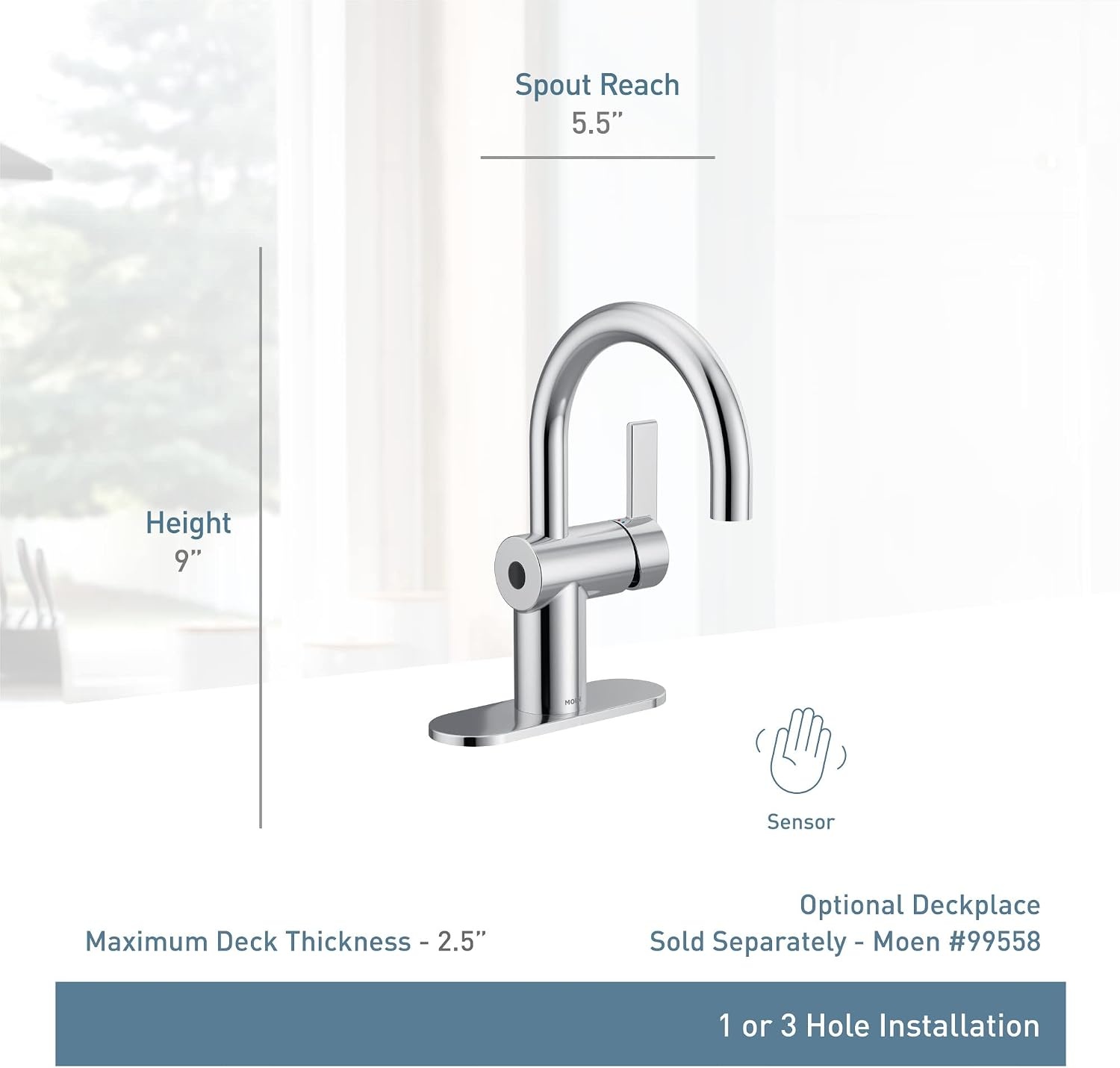 image:imageMoen 6221 Cia Single Handle Bathroom Sink Faucet with Optional Deck Plate Included ChromeChrome