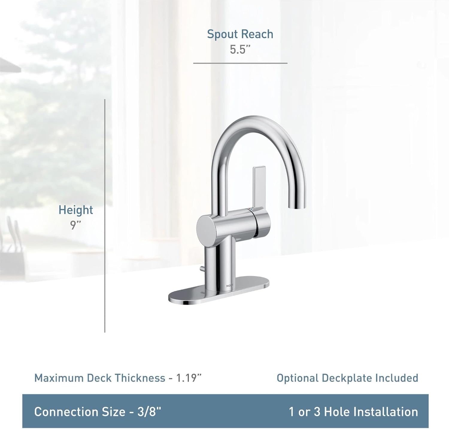 image:imageMoen 6221 Cia Single Handle Bathroom Sink Faucet with Optional Deck Plate Included ChromeChrome