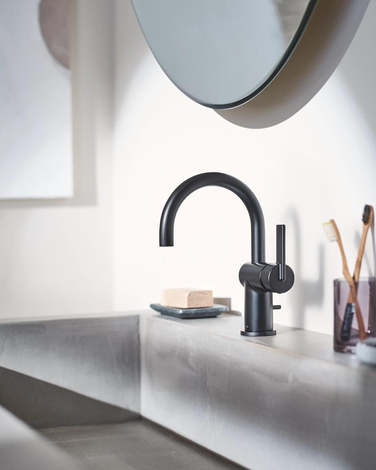 image:imageMoen 6221 Cia Single Handle Bathroom Sink Faucet with Optional Deck Plate Included ChromeMatte Black