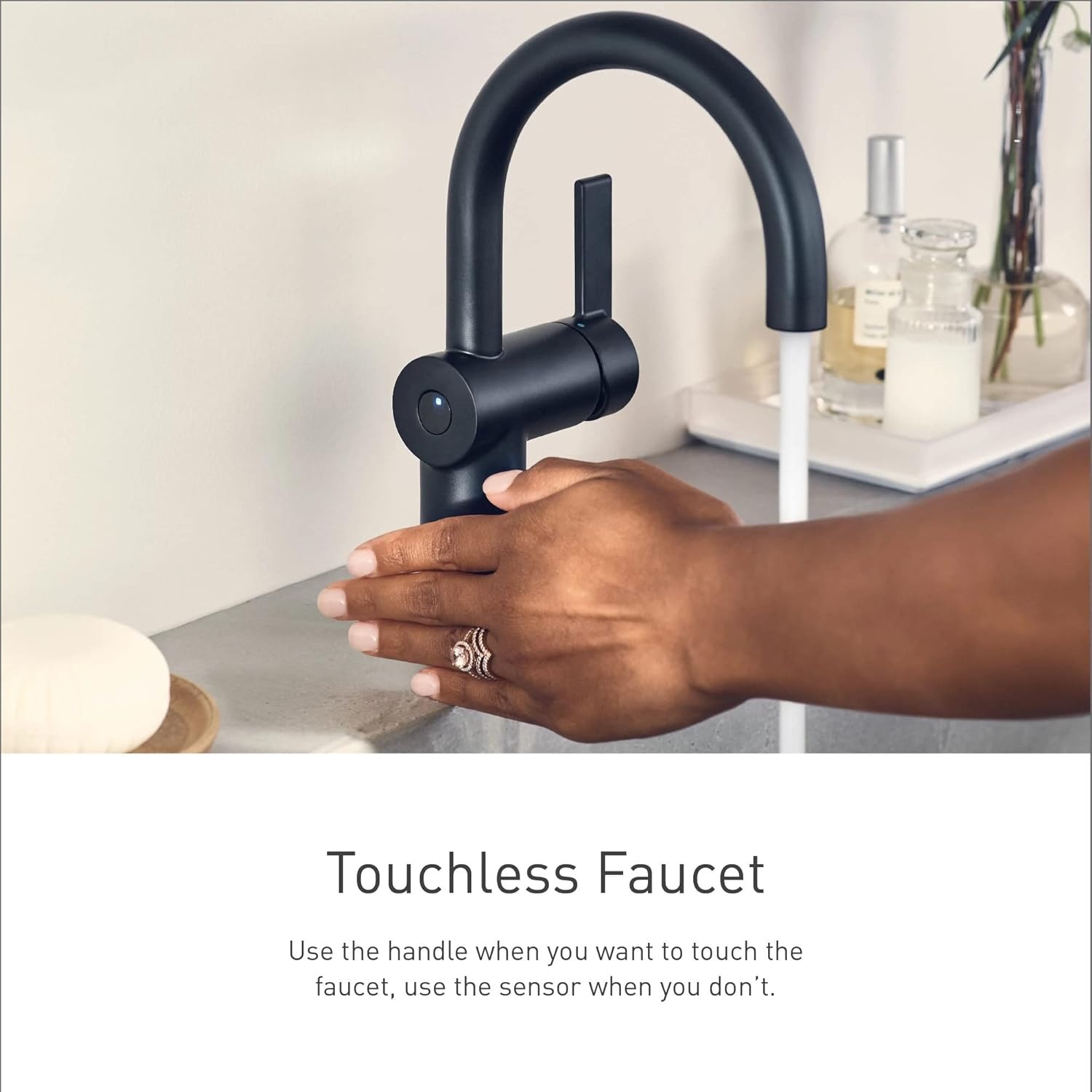 image:imageMoen 6221 Cia Single Handle Bathroom Sink Faucet with Optional Deck Plate Included ChromeMatte Black