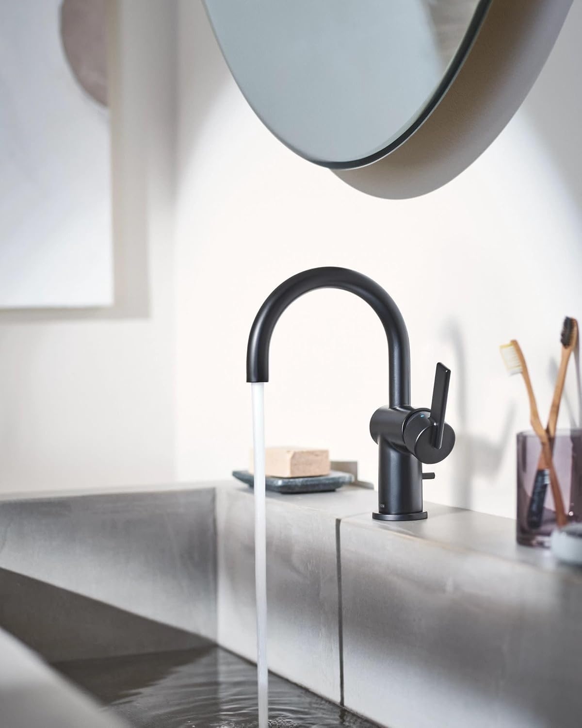 image:imageMoen 6221 Cia Single Handle Bathroom Sink Faucet with Optional Deck Plate Included ChromeMatte Black