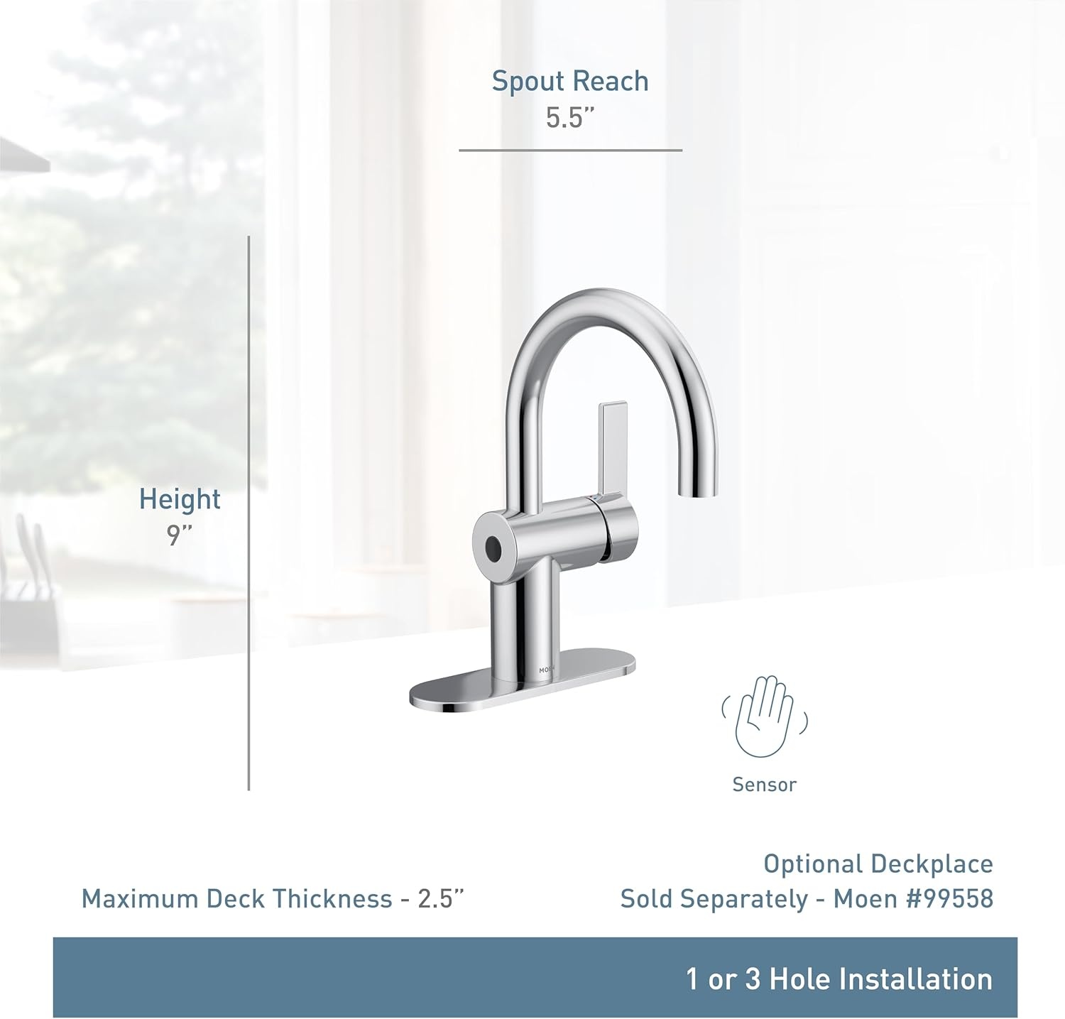 image:imageMoen 6221 Cia Single Handle Bathroom Sink Faucet with Optional Deck Plate Included ChromeMatte Black