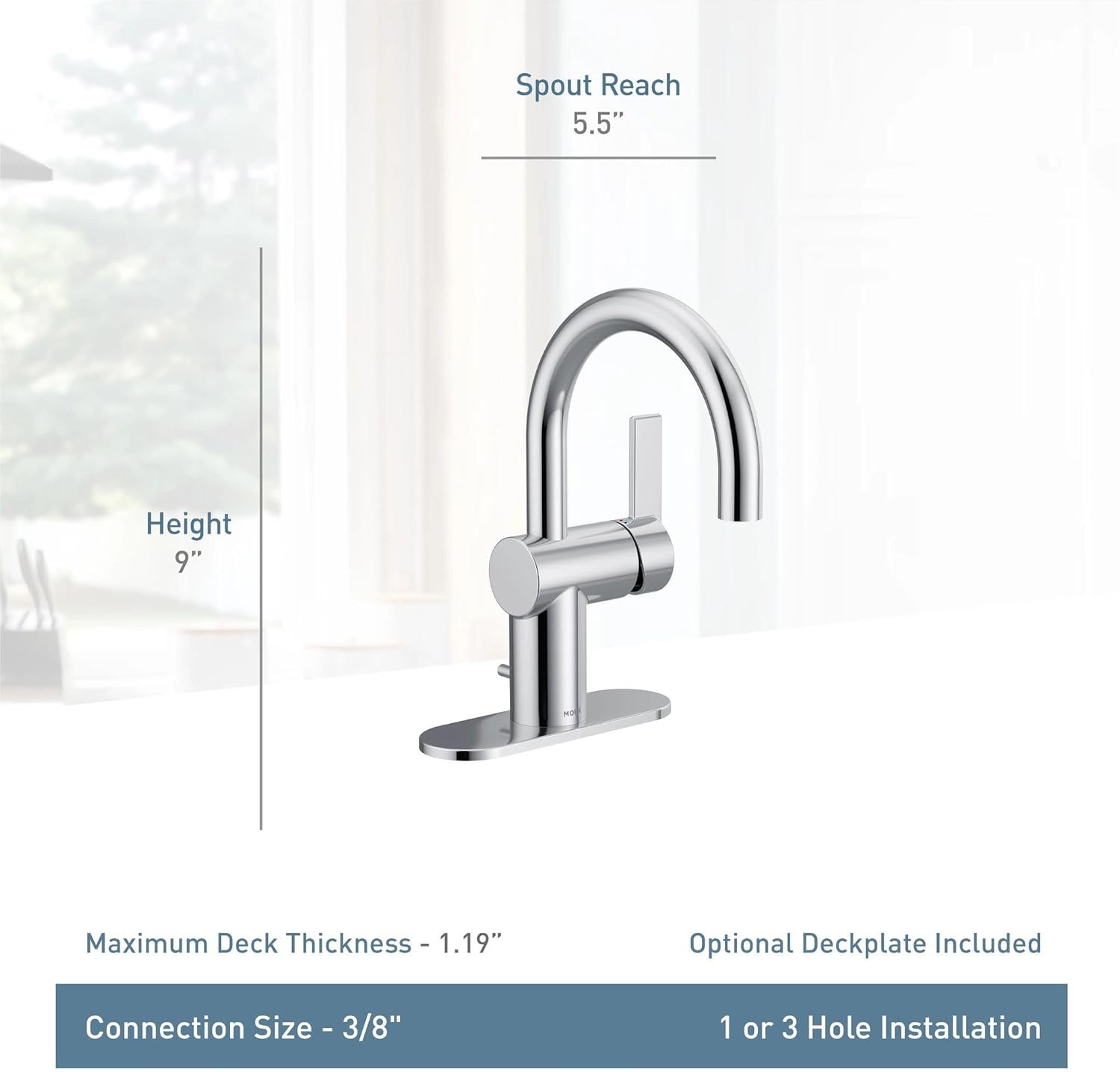 image:imageMoen 6221 Cia Single Handle Bathroom Sink Faucet with Optional Deck Plate Included ChromeMatte Black