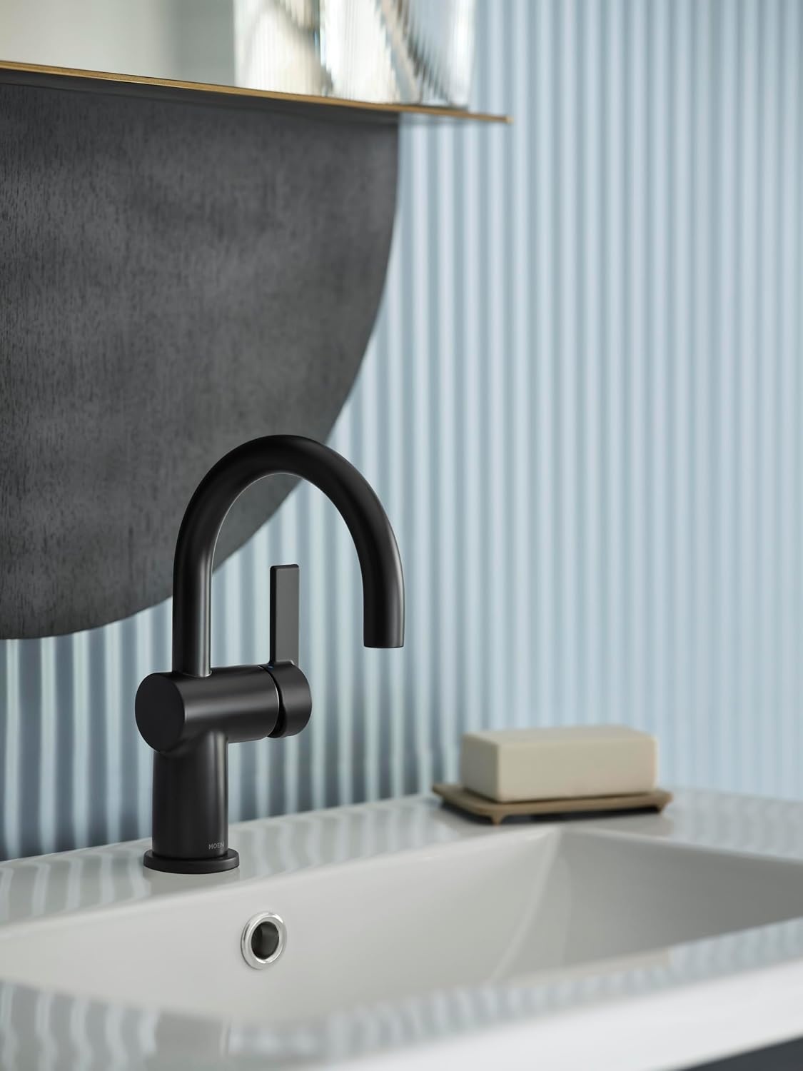 image:imageMoen 6221 Cia Single Handle Bathroom Sink Faucet with Optional Deck Plate Included ChromeMatte Black
